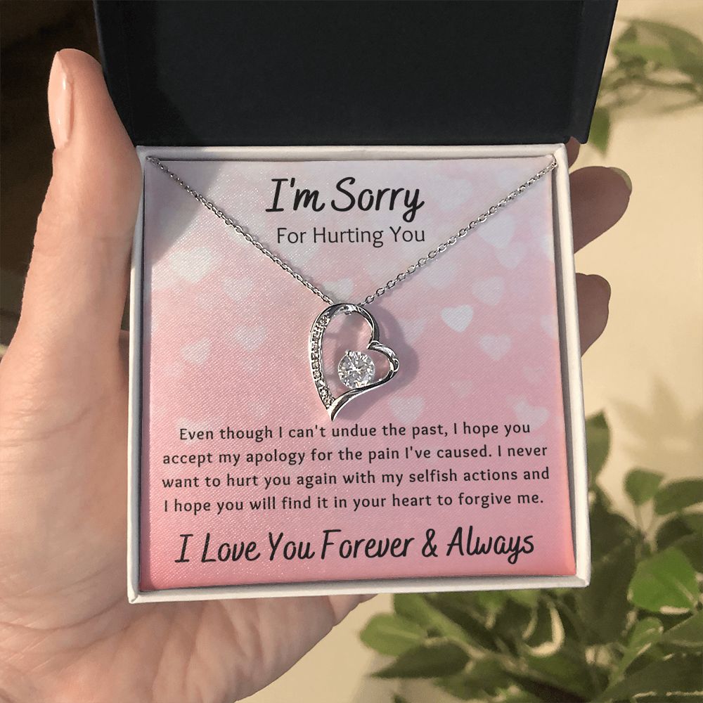 Forever Love Necklace, I'm Sorry Apology Gift for Girlfriend, Wife, Soulmate, Ex, Mom, Sister, Friend - Pink Hearts