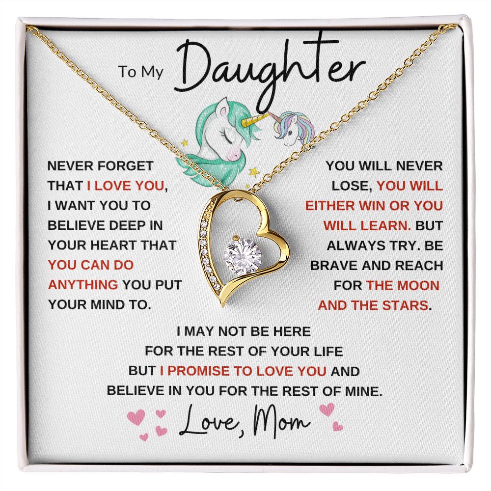Forever Love Heart Necklace, GIFT TO DAUGHTER from Mom - Unicorn