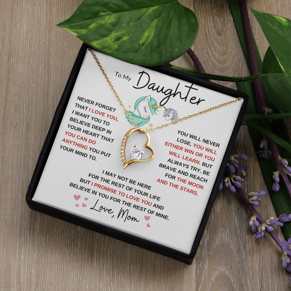 Forever Love Heart Necklace, GIFT TO DAUGHTER from Mom - Unicorn