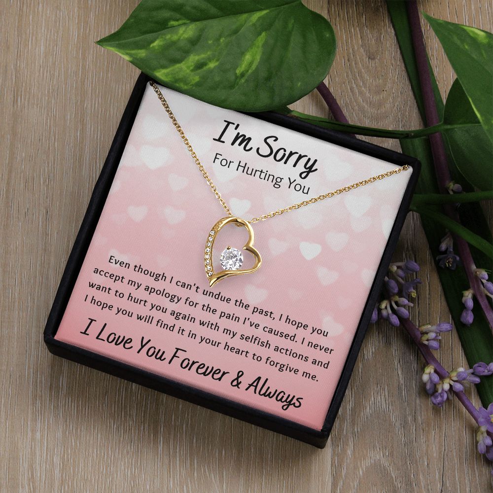 Forever Love Necklace, I'm Sorry Apology Gift for Girlfriend, Wife, Soulmate, Ex, Mom, Sister, Friend - Pink Hearts