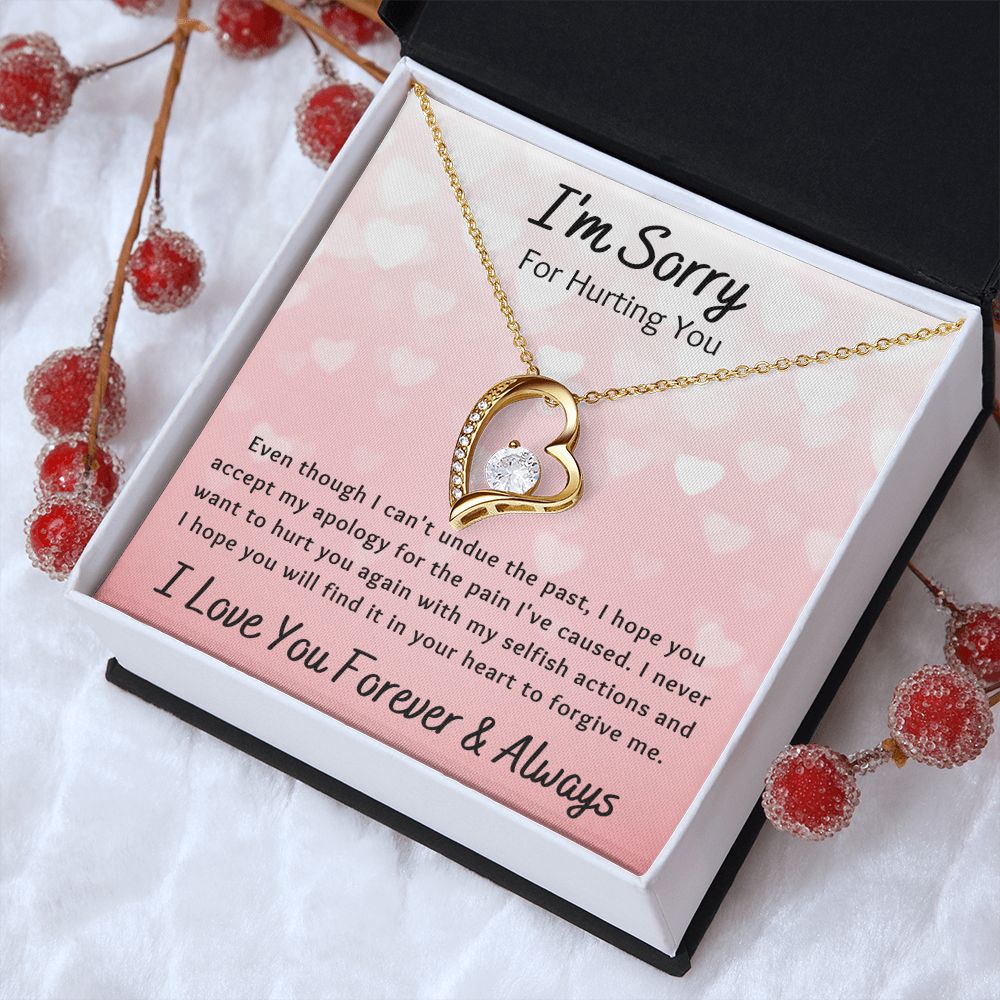 Forever Love Necklace, I'm Sorry Apology Gift for Girlfriend, Wife, Soulmate, Ex, Mom, Sister, Friend - Pink Hearts