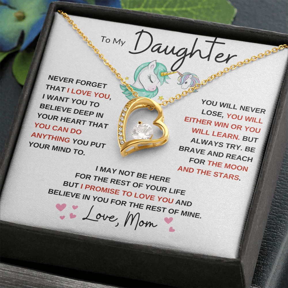 Forever Love Heart Necklace, GIFT TO DAUGHTER from Mom - Unicorn