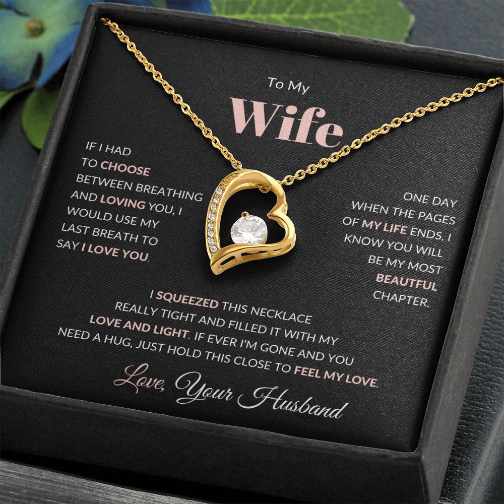 Forever Love Heart Necklace, GIFT TO WIFE from HUSBAND - Filled with Light and Love Pink