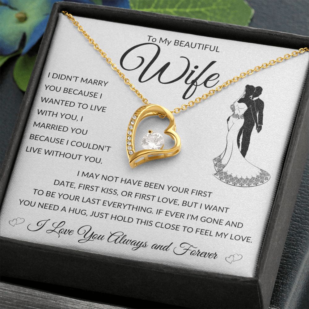 Forever Love Heart Necklace , GIFT TO WIFE - Can't Live Without You, Black Image