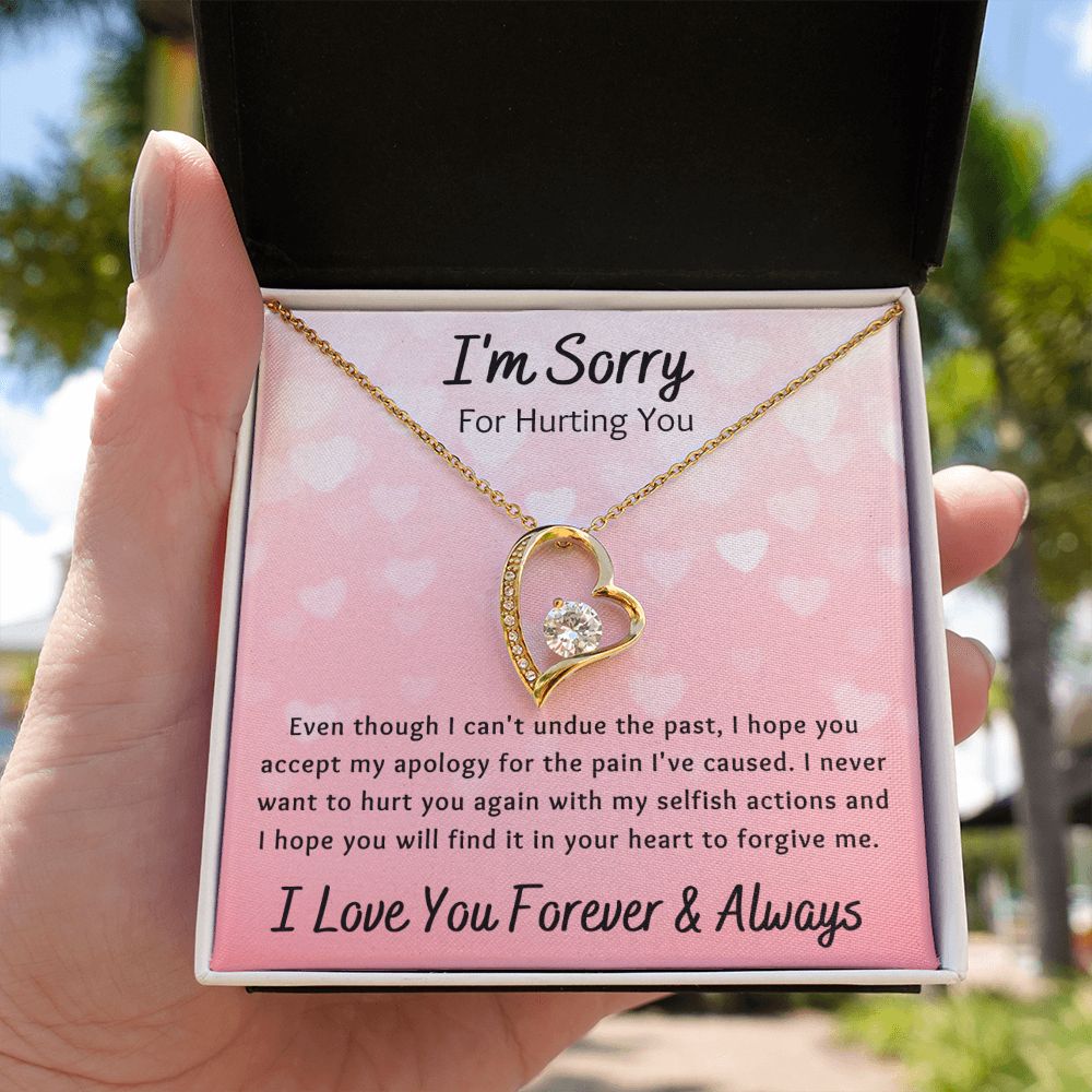 Forever Love Necklace, I'm Sorry Apology Gift for Girlfriend, Wife, Soulmate, Ex, Mom, Sister, Friend - Pink Hearts