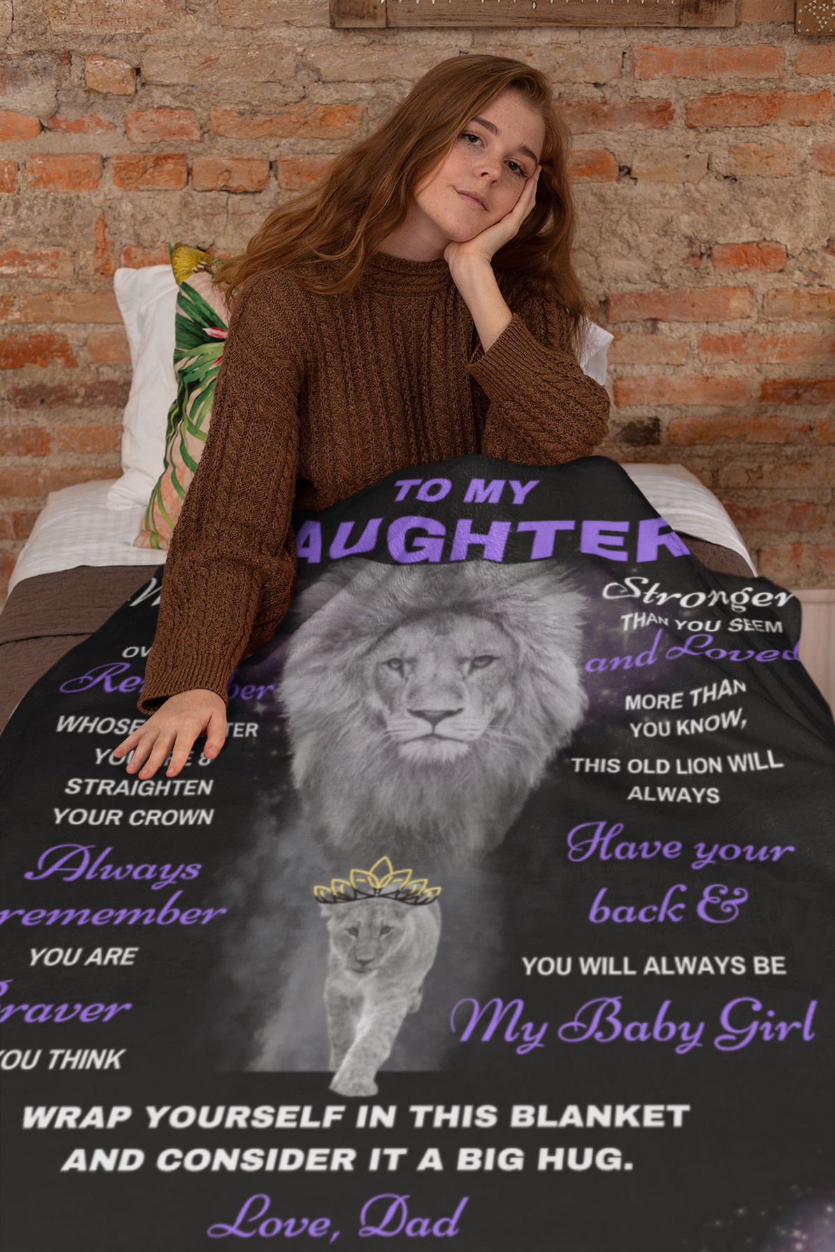 Daughter Lion Blanket Gift, From Dad (Choose Size and Style)