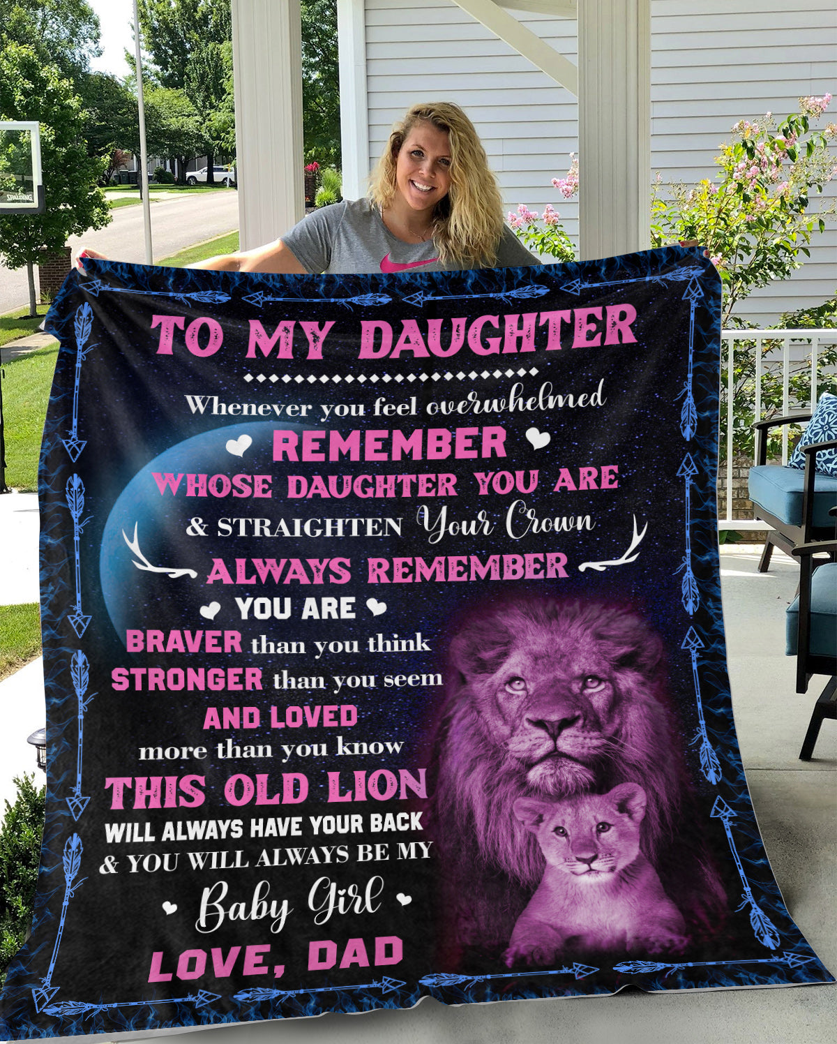 Daughter Lion Blanket from Dad - Pink