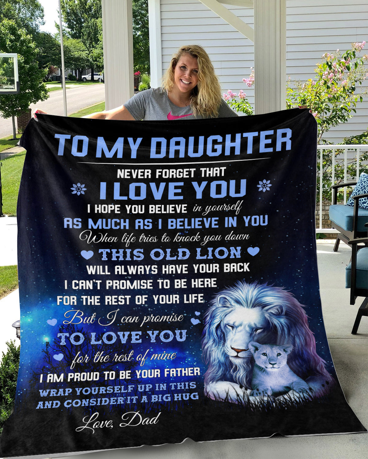 Daughter Throw Blanket from Dad - This Old Lion Cozy Medium - Premium Mink Sherpa Blanket 50x60 in.