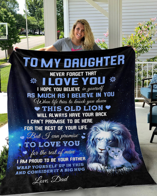 Daughter Throw Blanket from Dad - This Old Lion Cozy Medium - Premium Mink Sherpa Blanket 50x60 in.